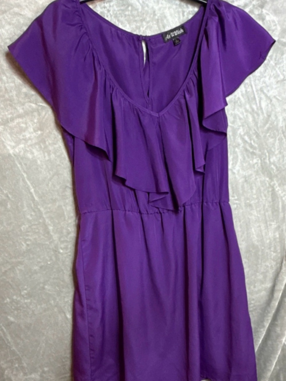 As‎ U Wish Women's Purple Solid Ruffle V-Neck Dress L  Dance  Party